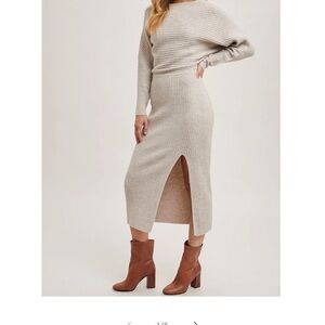 Banana Republic Beige Ribbed Knit Sweater Dress